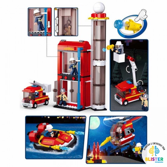 Brinquedo blocos de montar bombeiros torre de bombeiros 425 pçs